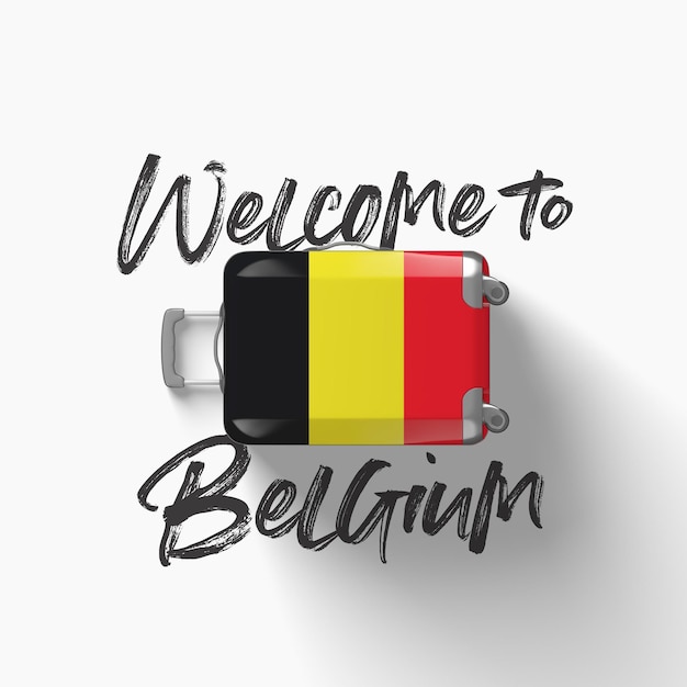 Bienvenido a la bandera nacional de bélgica en una maleta de viaje d render