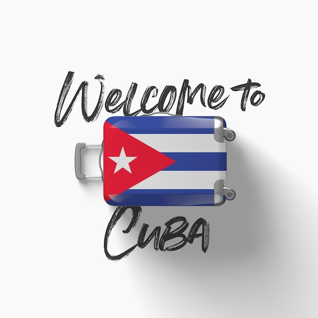 Bienvenido a la bandera nacional de cuba en una maleta de viaje d render