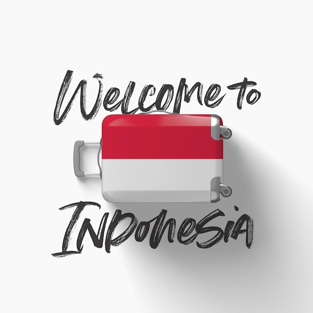 Bienvenido a la bandera nacional de indonesia en una maleta de viaje d render