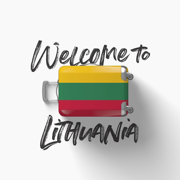 Bienvenido a la bandera nacional de lituania en una maleta de viaje d render