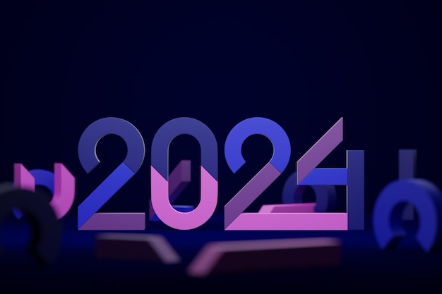 Bienvenido concepto creativo 2024 Feliz año nuevo 2024 Texto excepcional en 3D sobre fondo negro Ilustración 3D