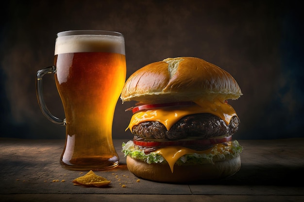 Bier und ein doppelter Cheeseburger