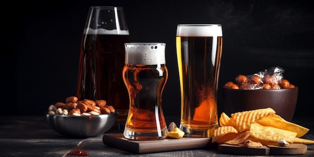 Bier und Snacks gesetzt