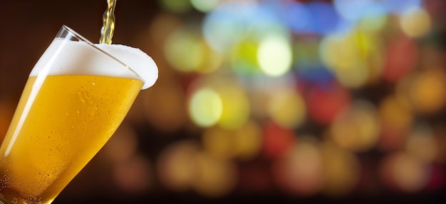 Bier wird in ein Glas auf einem verschwommenen Hintergrundbanner gegossen Generative KI