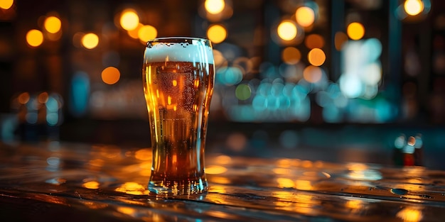 Bierglas mit Bar-Hintergrund, das die Lücke füllt Konzept Bierglas-Bar-Huntergrund Erfrischendes Getränk Happy Hour Geselligkeit
