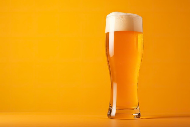 Bierglas mit vollem Bier isoliert mit gelbem Hintergrund