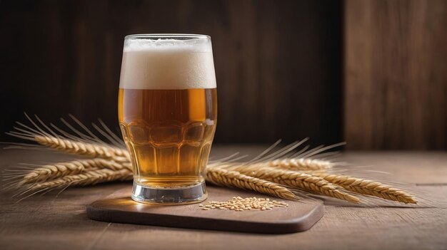 Bierglas mit Weizen auf Holz-Hintergrund