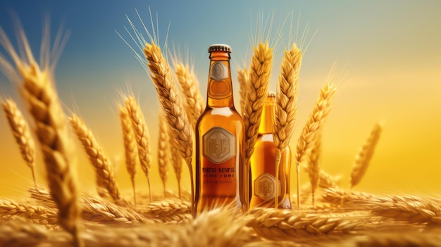 Bierplakat Weizen um die Weinflasche großer blauer Himmel im Hintergrund