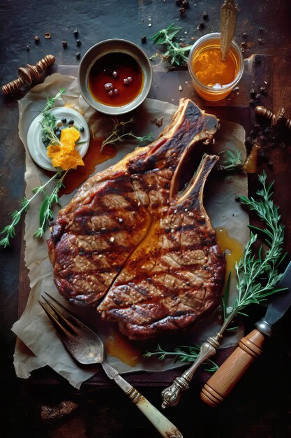 bife com um garfo e um pouco de molho