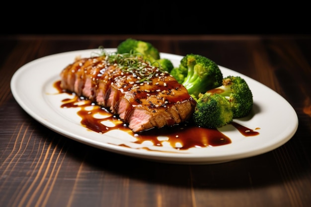 Foto bife de atum banhado com molho teriyaki