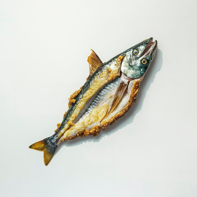 Bife de cabra-rei ou cabra-manchada com prato isolado em fundo branco de peixe Scomberomorus frito