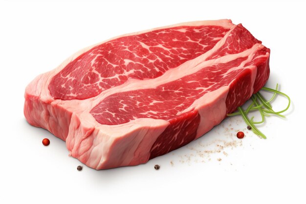 Bife de carne crua com alecrim isolado no fundo branco