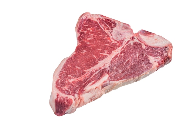 Bife de carne crua Porterhouse Tbone isolado no fundo branco