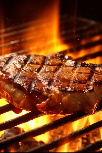 Bife de carne grelhado no fogo comida churrasco e grelha quente generativa ai