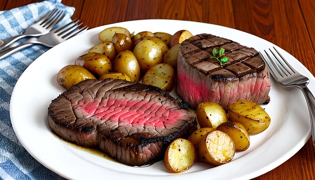 Foto bife e batatas caseiras