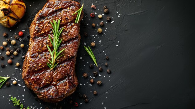 Bife e Vegetais em Superfície Negra