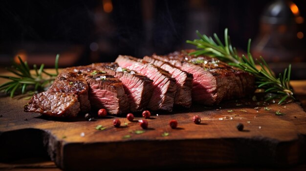 bife fechado em fatias em prancha de madeira