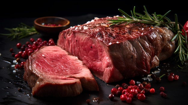 bife fresco e delicioso grelhado sobre um fundo preto