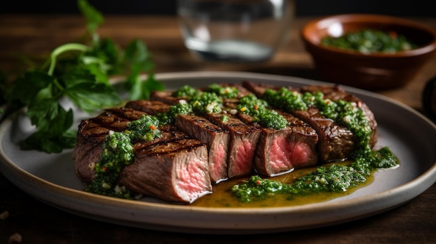 Bife grelhado com molho chimichurri Imagem generativa de IA