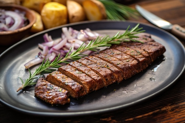 Bife seitan com tempero delicioso em um prato