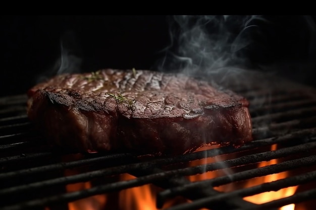 bife sendo cozido na grelha grelha fumaça brasas