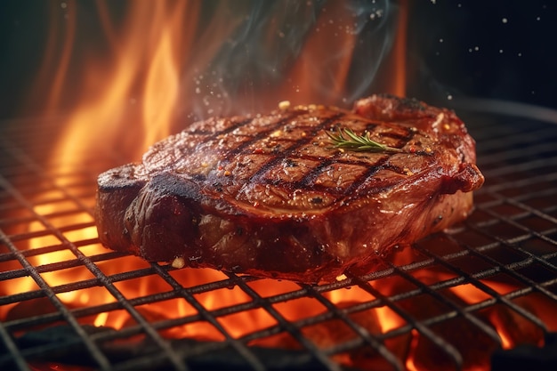 Foto bifes de carne à grelha com chamas