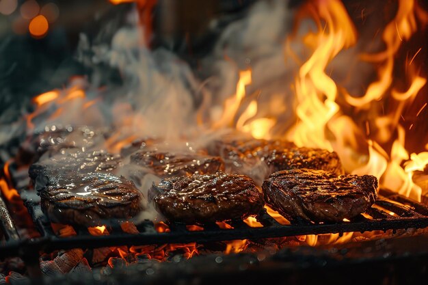 Foto bifurcos cocinados en la barbacoa en medio de las llamas ia generativa