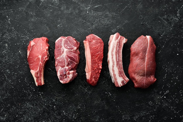 Big Banner Set Steaks Rind- und Schweinefleisch Draufsicht Menü für den Supermarkt