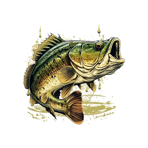 Big bass fish vector cartoon para camiseta Design de camiseta big bass fish