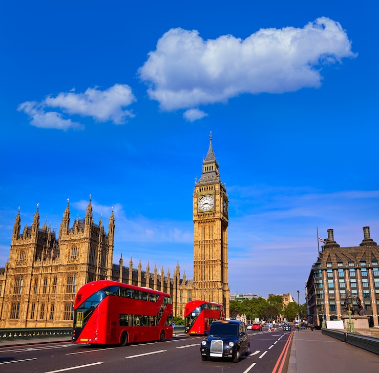 Foto big ben clock tower und london bus
