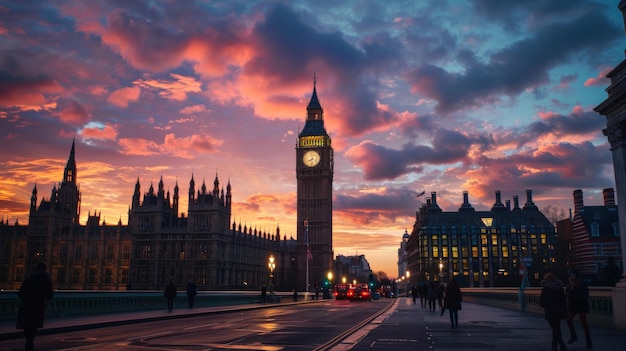 El Big Ben durante la puesta del sol