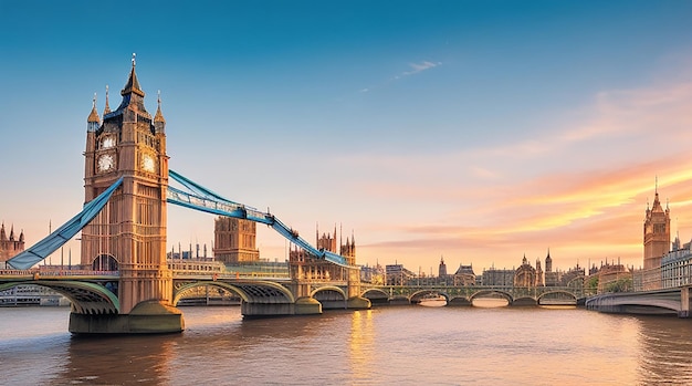 Big Ben und Westminster Bridge bei Sonnenuntergang London UK