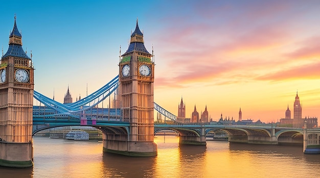 Big Ben y Westminster Bridge al atardecer Londres Reino Unido