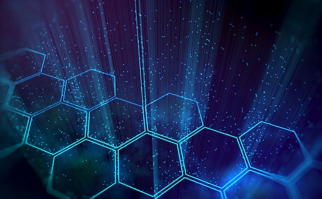 Big Data abstrakter Hintergrund von visuellen Dateninfografiken mit Neonpunkten und Linien