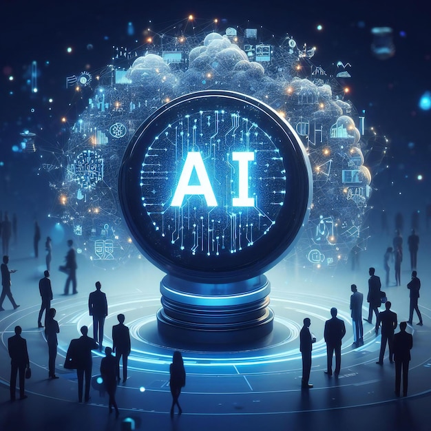 Big Data conceito de IA um mundo de edifícios imponentes e dados interconectados com tecnologia de IA
