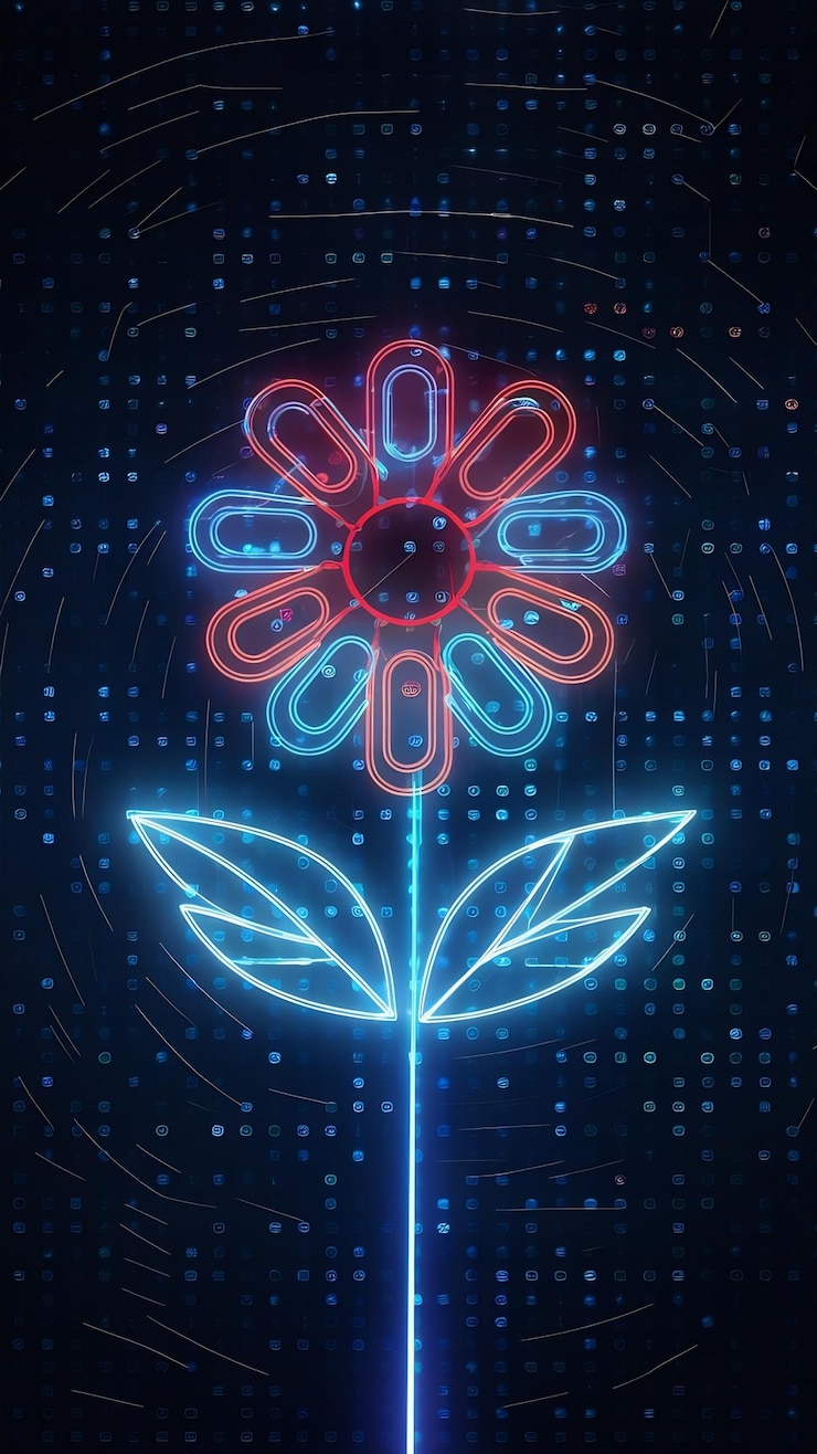 Foto big data creativo y líneas digitales en forma de flor