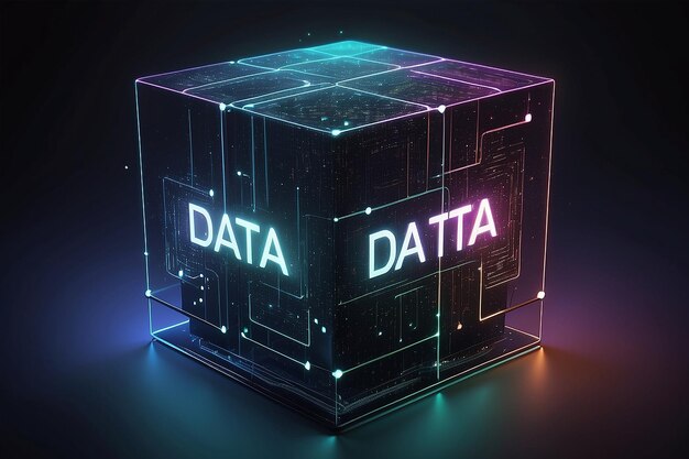 Foto big data cube quantencomputer server konzept hintergrundlichtpunkte mit feldtiefe-effekt