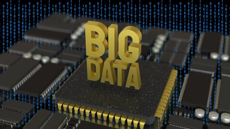 Foto el big data de oro en la placa de pcb para el concepto de tecnología de renderización 3d