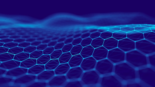 Big data Tecnología futurista fondo azul Tecnología cibernética Fondo de tecnología Wave 3d