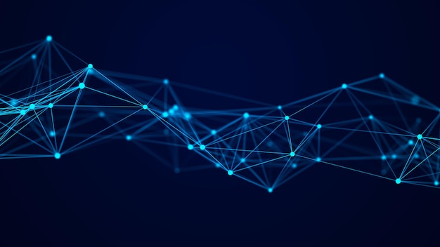 Big Data-Visualisierung Netzwerkverbindungsstruktur mit chaotischer Verteilung von Punkten und Linien 3D