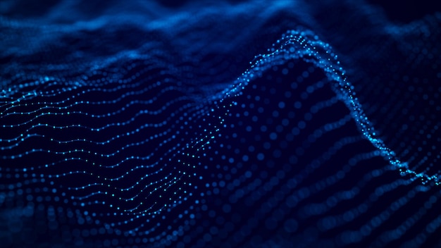 Big data visualização O fluxo musical de sons fundo abstrato com entrelaçamento de pontos 3D