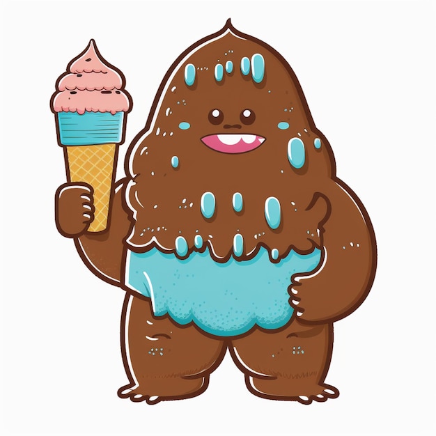 Bigfoot comiendo una ilustración de Vector de helado