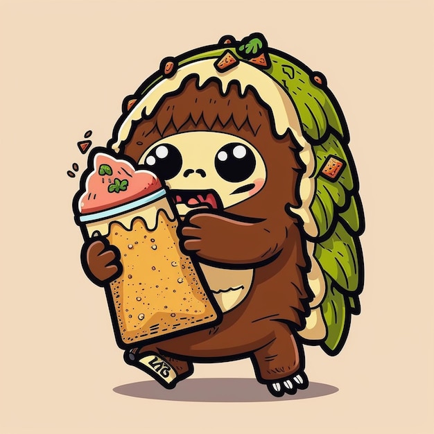 Bigfoot comiendo una ilustración vectorial de taco