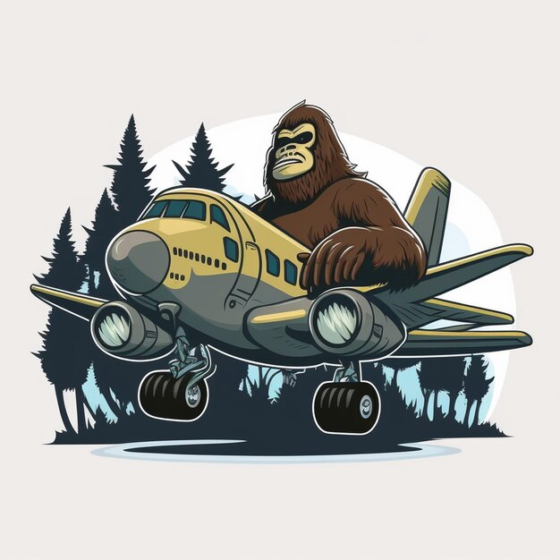 Bigfoot montando una ilustración vectorial de avión