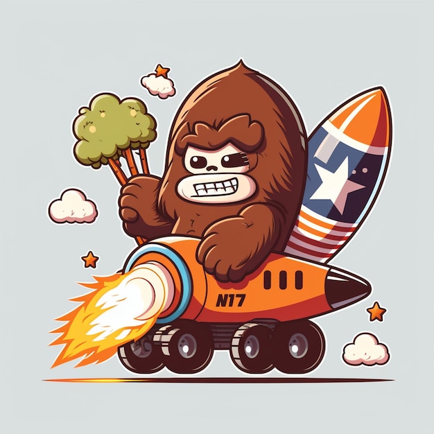 Bigfoot montando una ilustración vectorial de cohete