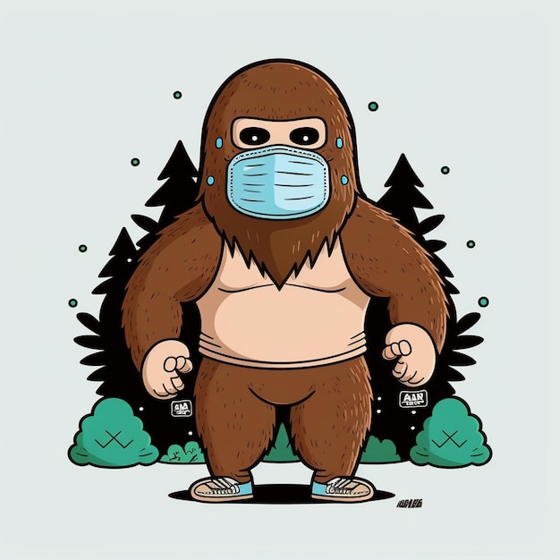 Foto bigfoot trägt eine gesichtsmaske-vektor-illustration