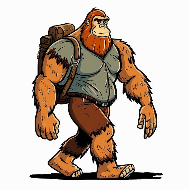 Foto bigfoot trägt eine schulranzen-vektorillustration