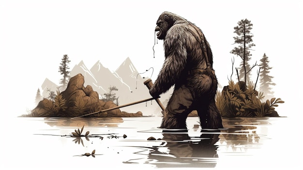 Bigfoot vector de pesca branco bg imagem de animal de alto detalhe arte gerada por IA