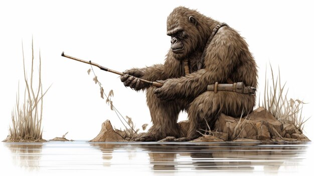 Bigfoot vector de pesca branco bg imagem de animal de alto detalhe arte gerada por ia