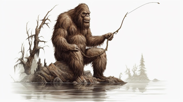 Foto bigfoot vector de pesca branco bg imagem de animal de alto detalhe arte gerada por ia